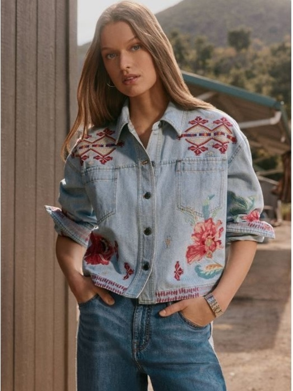 Johnny Wad Talulla Cropped Denim Embroidered Jacket